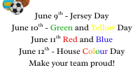 Sports Day, Friday June 12, 2026 Early Dismissal at 1:30pm