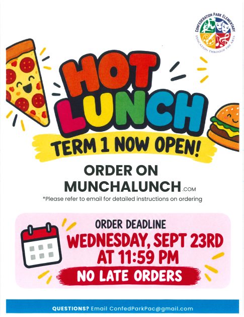 PAC Hot Lunch Term 1 orders due 11:59pm